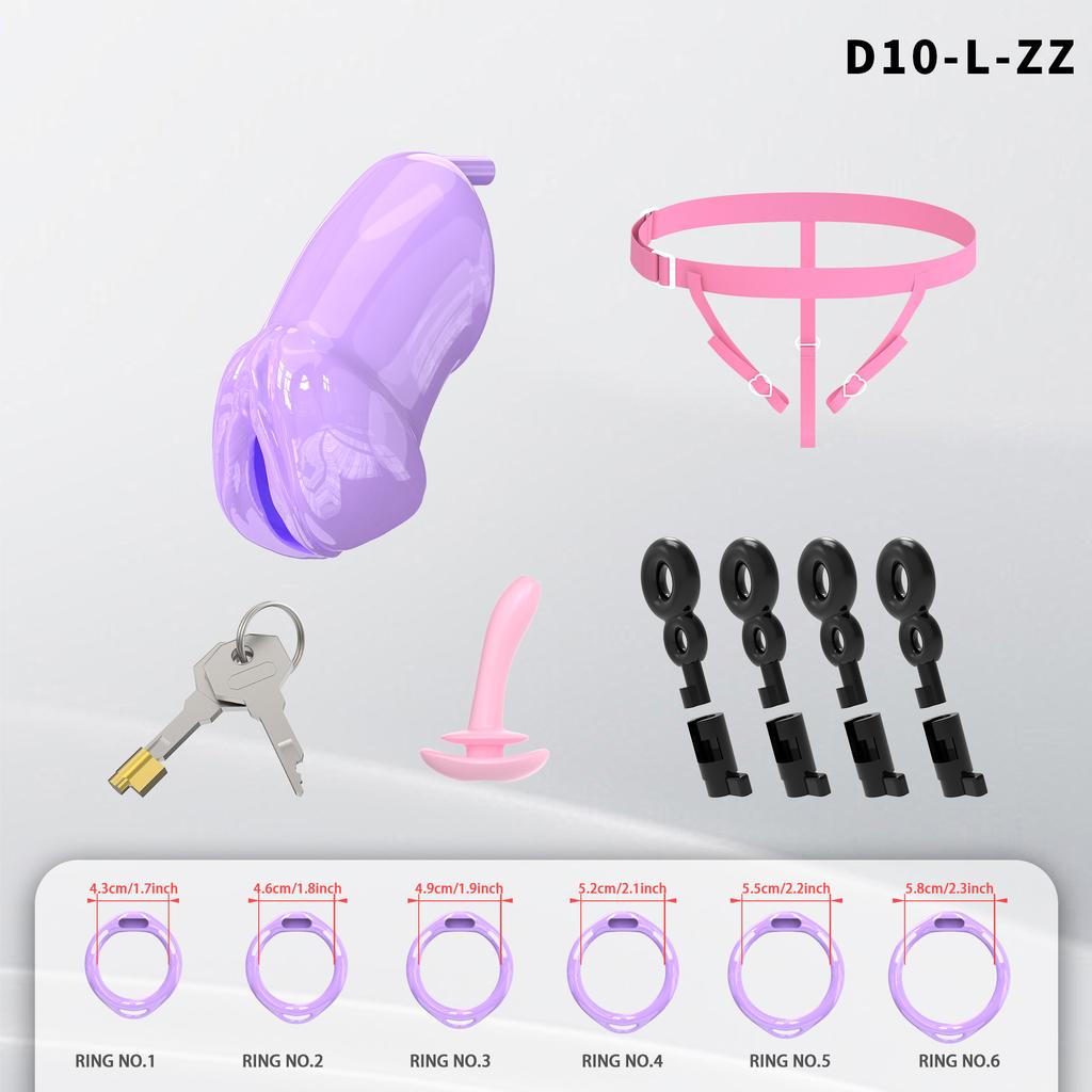 Male Chastity Cage Lightweight Resin Male Chastity Cage Bondage Gear &Adult Sex Toy for Men Includes 6 Ring (Pink)