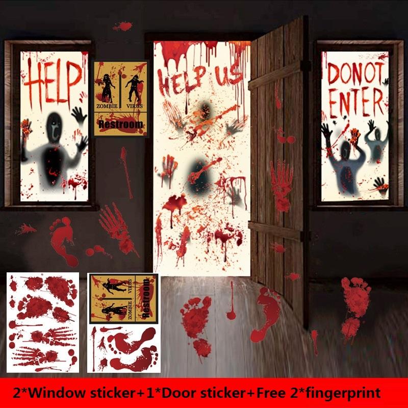 Big Removable Happy Halloween Stickers Blood Hands Halloween Decorations for Home Bathroom Toilet Horror Windows Wall Stickers
