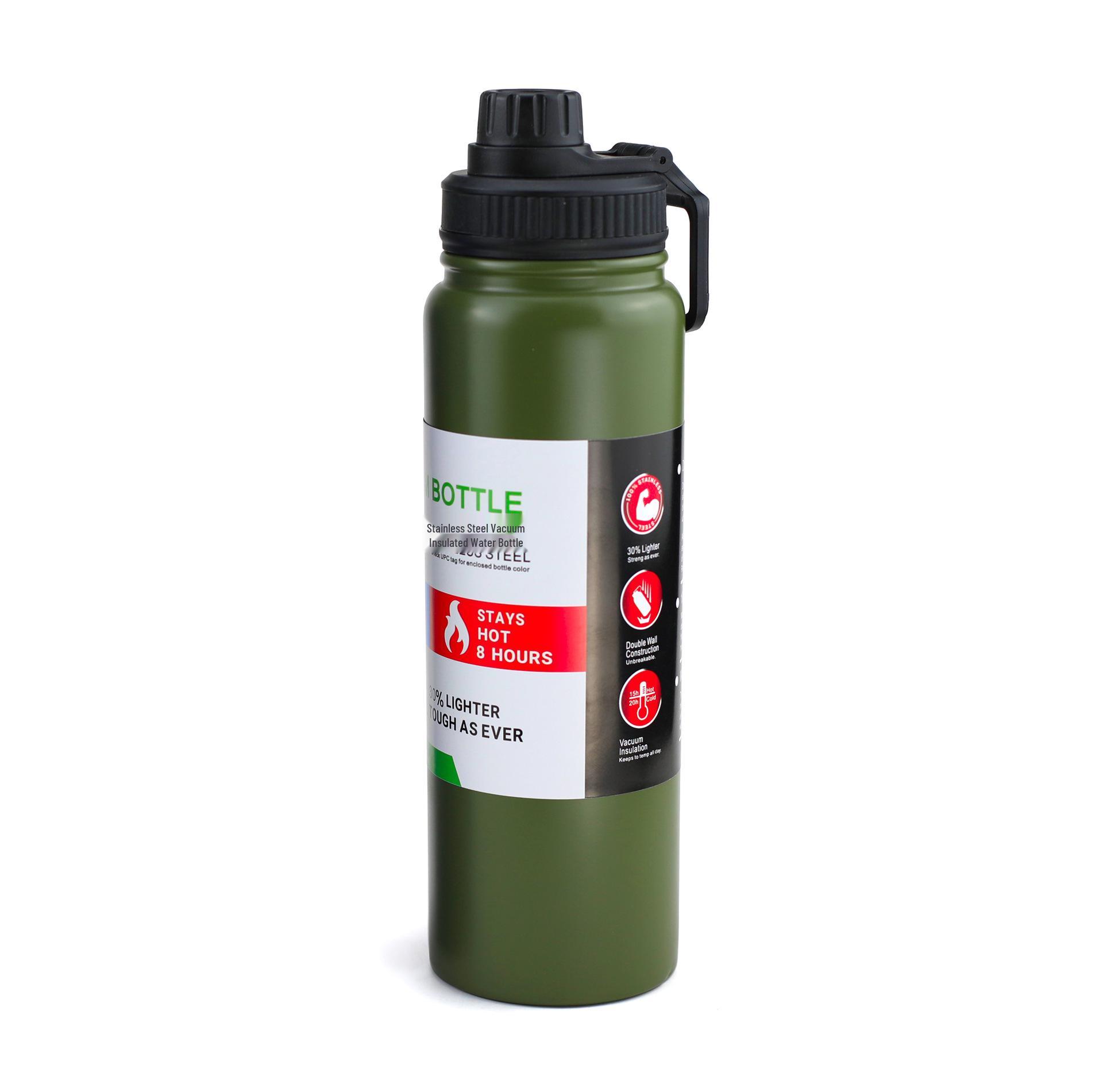 American-Style Large Capacity Stainless Steel Thermos - Portable Outdoor Sports Water Bottle 600ml/22oz зелёный