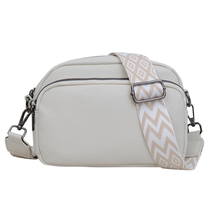 1 Piece Ladies Pure Color Pu Messenger Bag Fashion Wide Shoulder Strap Women'S Bag Multi-Flap Pocket Pants Square Bag Quality