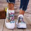 Letters Floral Print Platform Sneakers for Women Knitting Casual Sports Shoes Woman Non Slip Breathable Running Shoes