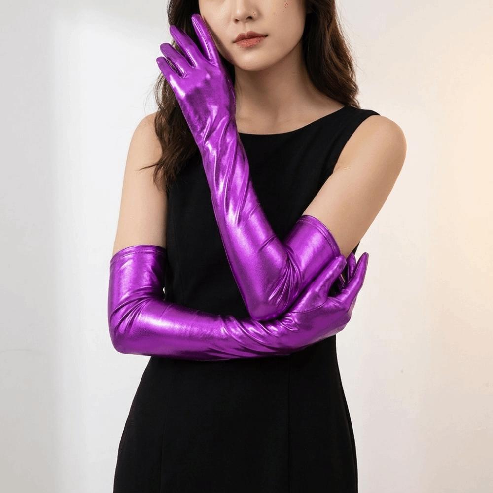Hip Hop Long Gloves Skinny Etiquette Mittens Shiny Patent Leather Gloves Stage Performance