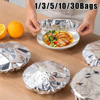 Stretchable Aluminum Foil Food Covers Insulation Lids for Kitchen Dishes Warmth Retention Reusable Fits Plates