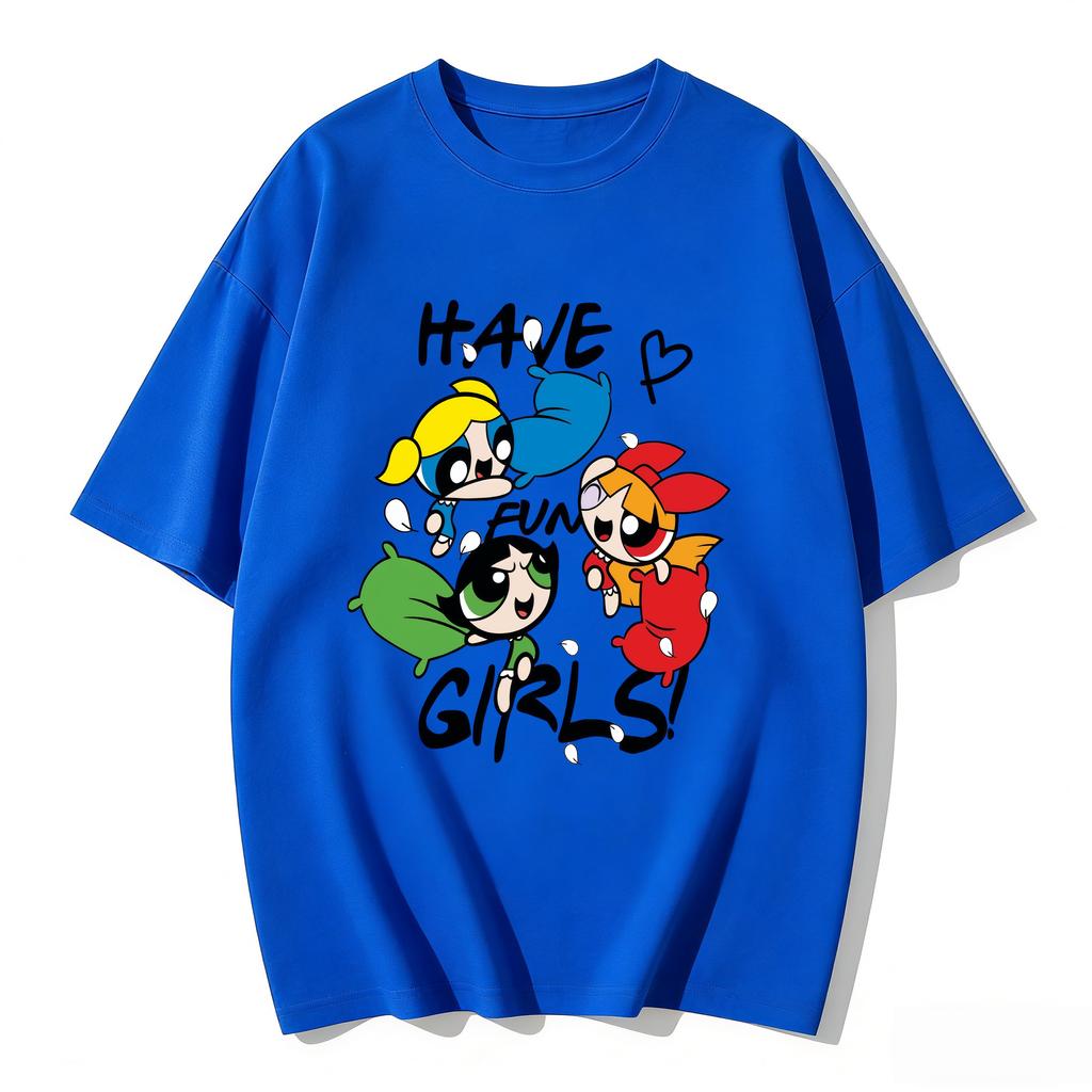 2026 Sommer Niedliche Powerpuff Girls Familien-Matching T-Shirts Cartoon-Druck Baumwoll-T-Shirts Lässige Kurzarm-Oberteile für Kinder und Erwachsene