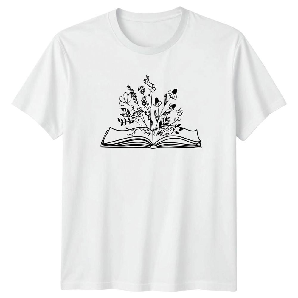 Floral Wildflowers Growing Out Of Open Unisexs TShirt Botanical Illustration S