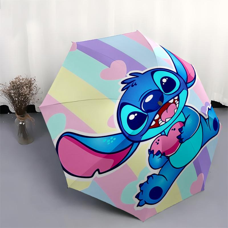 1pc Stitch,Heart Automatic Folding Umbrella: Compact 8-Bone Design Cartoon Outdoor Travel Companion, Business Umbrella, Christmas Valentine'
