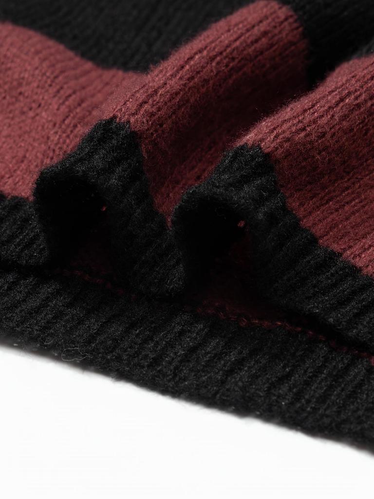 Men's Retro Wool Knitwear: Color Block Striped, Round Neck, Soft & Cozy, Loose Fit, Autumn/Winter Edition.