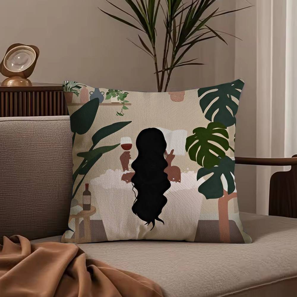 Black Woman Art Anime Pillow Case Anti-dustmite Pillowcase Invisible Zipper Silky Short Plush Sofa Cushion Cover