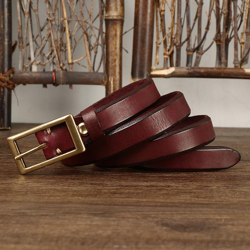 2.4Cm Wide Fashion Retro Trend Decoration Leather Thin Belt Women'S Thickened Pure Cowhide Jeans Belt Women'S