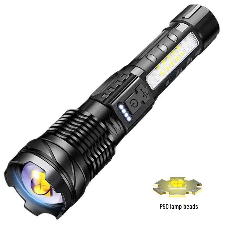 USB Rechargeable Multi-Functional White Laser Flashlight with Side Red and Blue Warning Lights