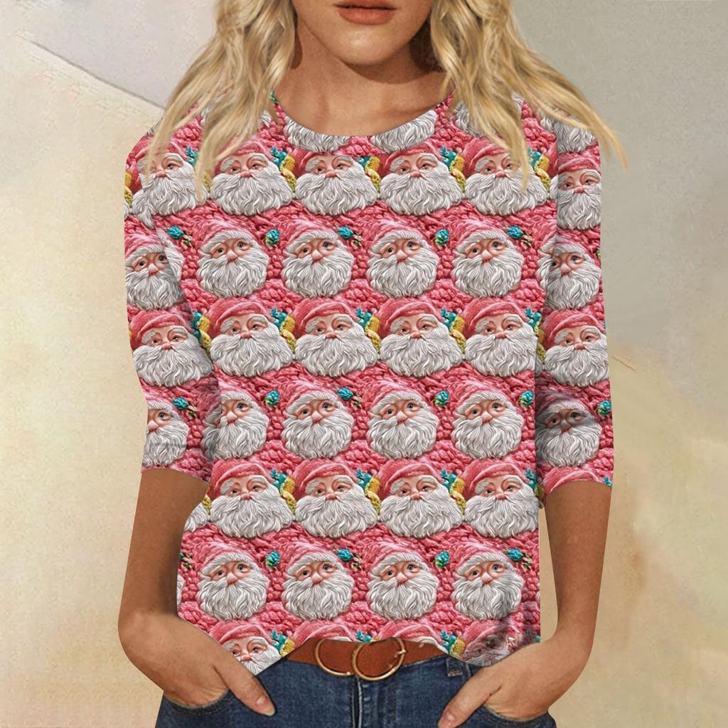 Mote Casual Rund Hals 3/4 Erme Løs Trykket T-skjorte Dame Topp