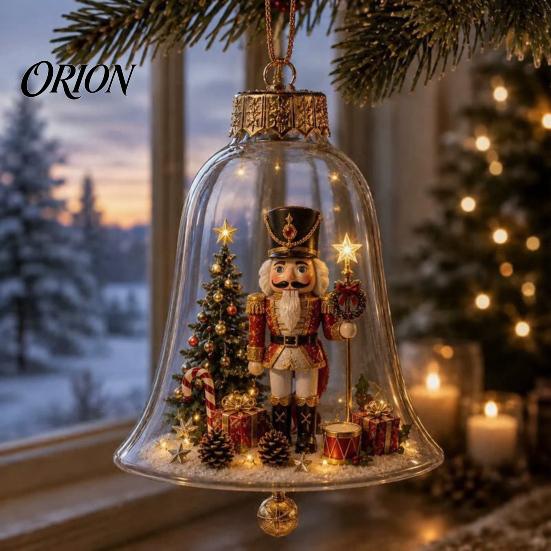 Miniature Holiday Scene Hanging Balls 3D Christmas Bell Ornament, Winter Clear Decoration with Santa Reusable Festival Ornaments Snowman Reindeer