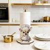Cute Animal Cat Paper Towel Holder Weighted Base Easy One-Handed Tear Countertop Paper Towel Holder Wooden Rotating Roll