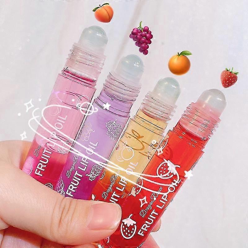 6pcs/set Transparent Hydrating Lip Gloss Fruit Roll-on Balm Makeup Primer Moisturizing Clear Lip Oil Long Lasting