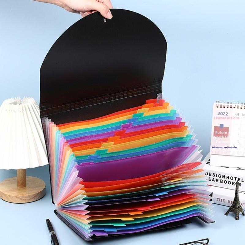 25/13 Bolsillos Plástico Sellado por Tres Lados Cuerda para Colgar Plegable Bolsa Organizadora A4 Carpeta Multicapa Bolsa de Almacenamiento de Archivos de Oficina