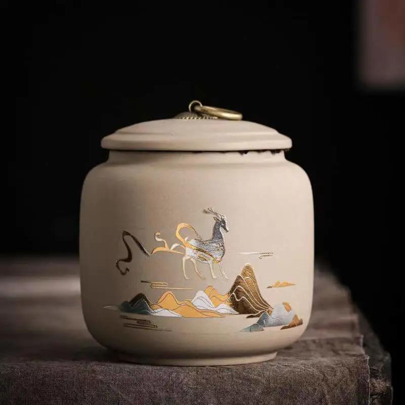 High-grade Rough Pottery Tea Sealed Jar Home Flower Tea Dried Fruit Moisture-proof Storage Cans Small Size Tea Packaging Caddy