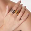 Wind Design Copper Plated Real Gold Diamond Ring Retro Hammer Wide Version Hollow Niche Simple Ring