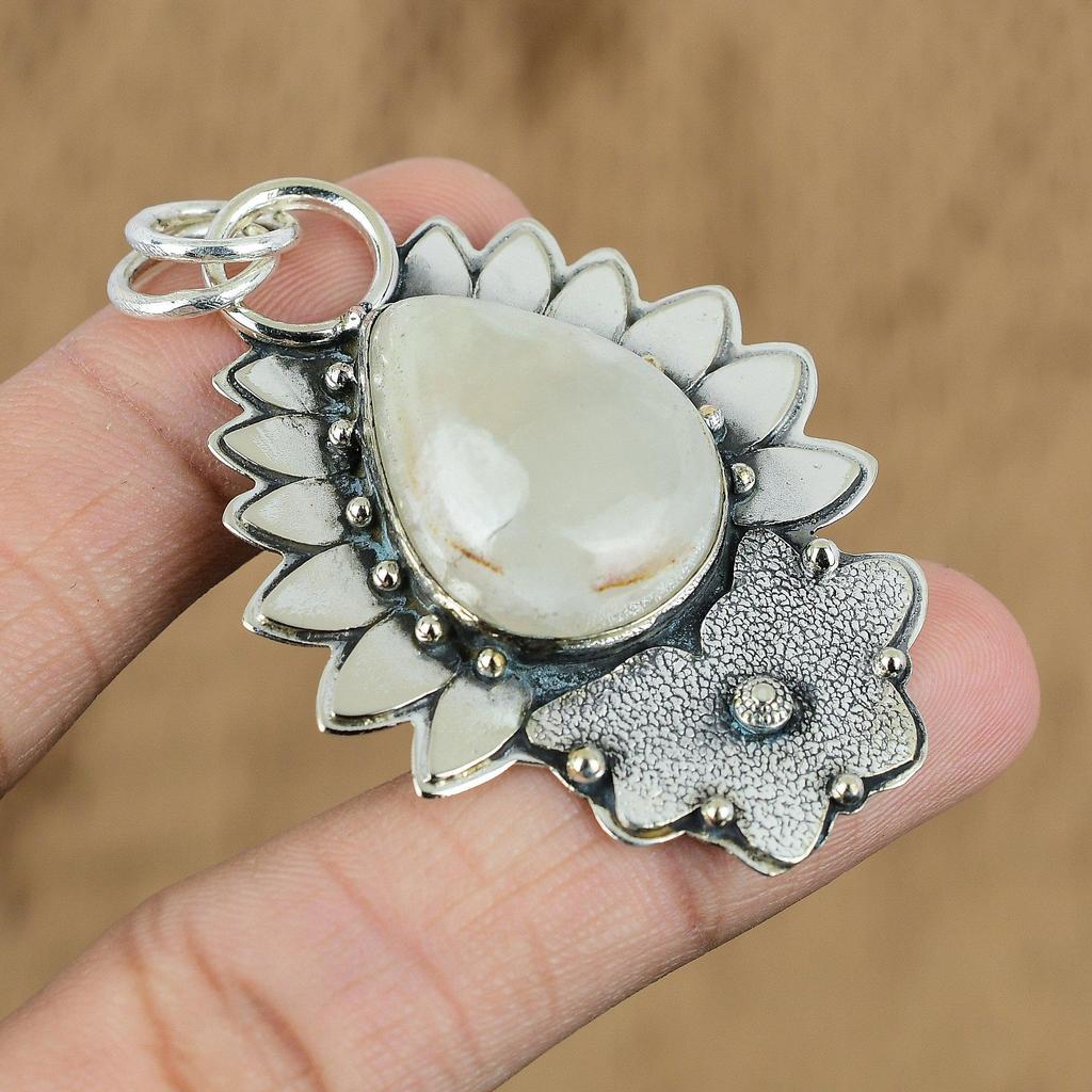 Natural Scolecite Gemstone Pendant 925 Sterling Silver Indian Jewelry For Girls