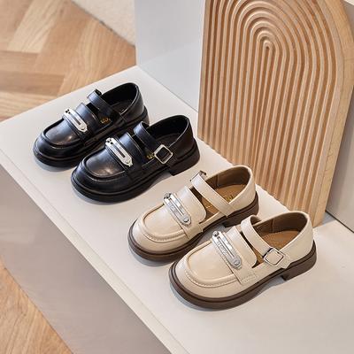 2024 Spring New Girls Leather Shoes Simple Hook & Loop Round-toe Korean Style Fashion Children Casual Shoes Non-slip Kids Loafer