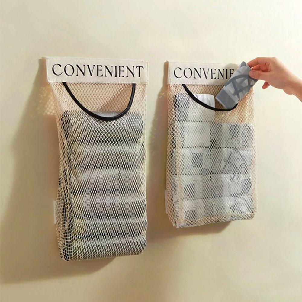

U-shape Plastic-bag Storage Bag Fashionable Large Capacity Mesh Pocket For Living Room