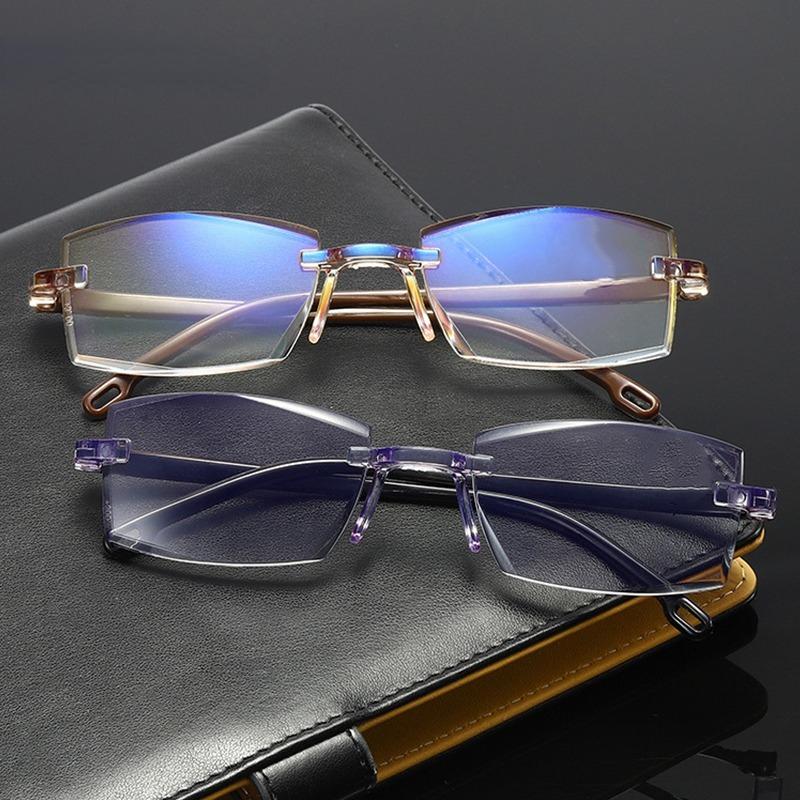 Latest Diamond Cut Bifocal Progressive Reading Glasses Men Blue Light Blocking Multifocal Glasses Ultra Lightweight Frameless Eye Wear