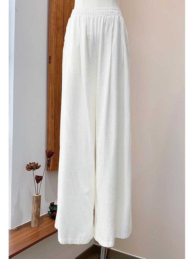 2025 Fall/Winter Cotton Linen Women's Chic Wide-Leg Skirt Pants - Textured, Flowy, and Leg-Elongating