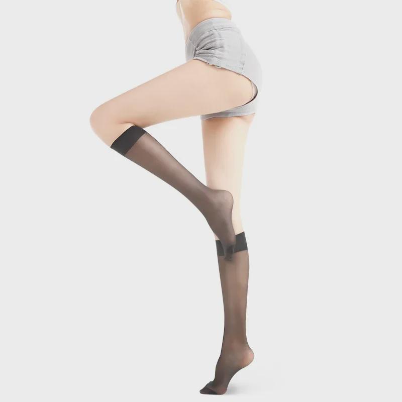 Velvet Women's Calf Socks: Japanese Style Knee-Length, Black & White, Thin Summer Fit