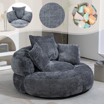 Sofá Perezoso de Respaldo Alto Silla Puf Sofá con Tres Cojines para Adultos y Niños, Sillón Sofá Individual para Juegos para Dormitorio, Oficina (Chenilla Gris)