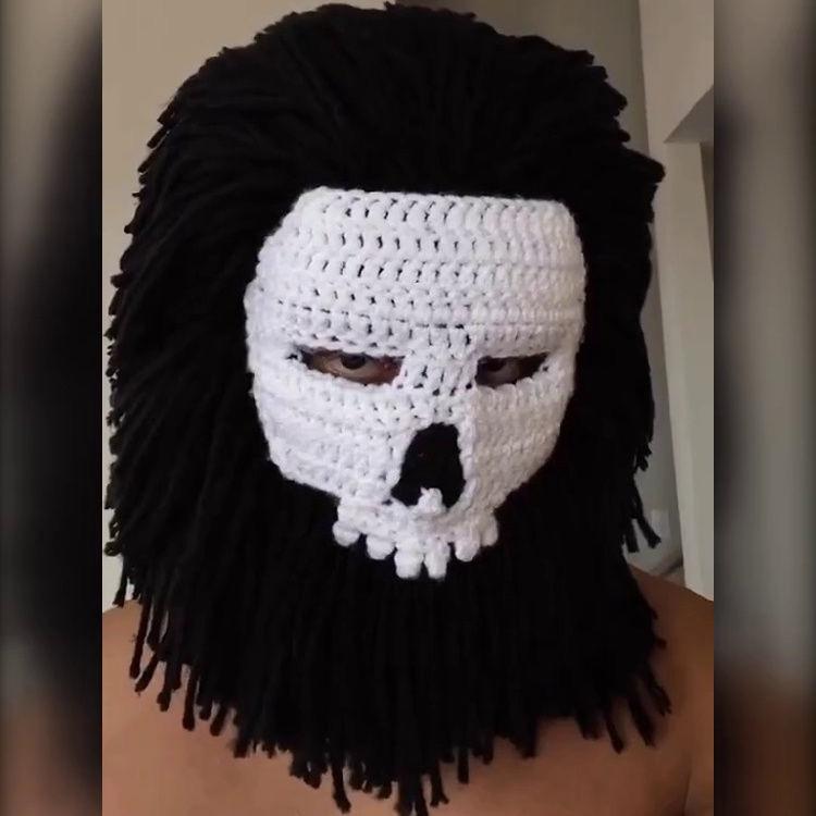 Knit Balaclava Face Mask Funny Ski Mask Stretchy Winter Warm Headcover Horror Skull Beanie Hat for Halloween Party Props