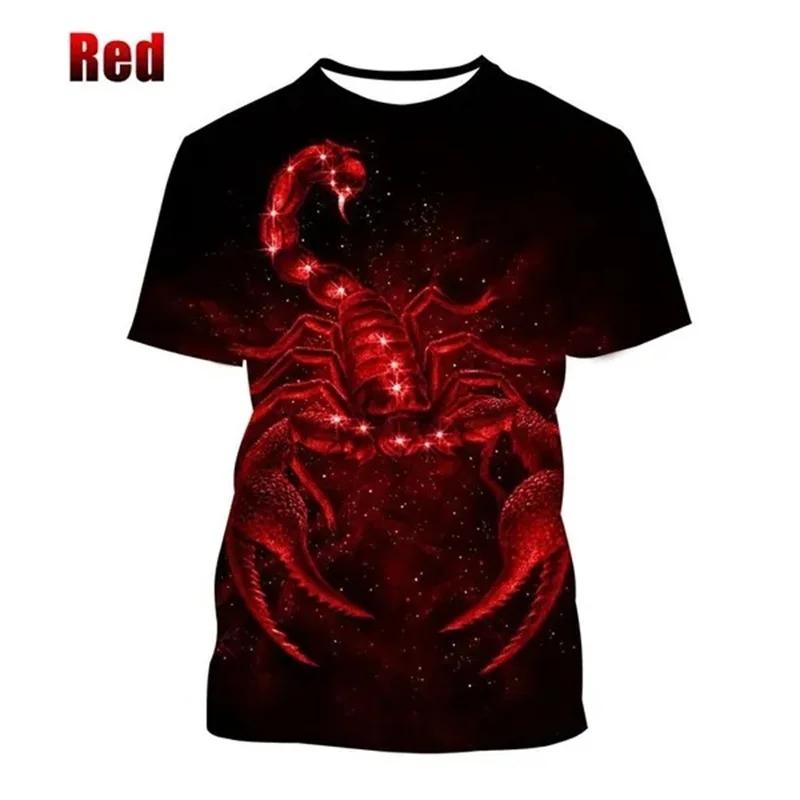 Letnie T-shirty męskie z okrągłym dekoltem, modne, codzienne, z krótkim rękawem, z nadrukiem 3D wzoru zwierzęcia skorpiona