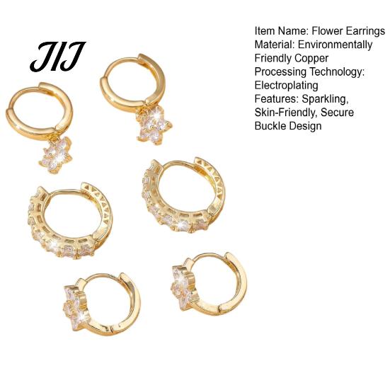 Chic Gold Plated Ear Decorations 3 Pairs Star Zirconia Flower Drop Earrings, Minimalist Dangle Earrings Stylish Gift for Her on Anniversary