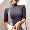 Threaded Short-sleeved T-shirt for Women Summer New Half-sleeved Turtleneck Bottoming Shirt with Inner Top