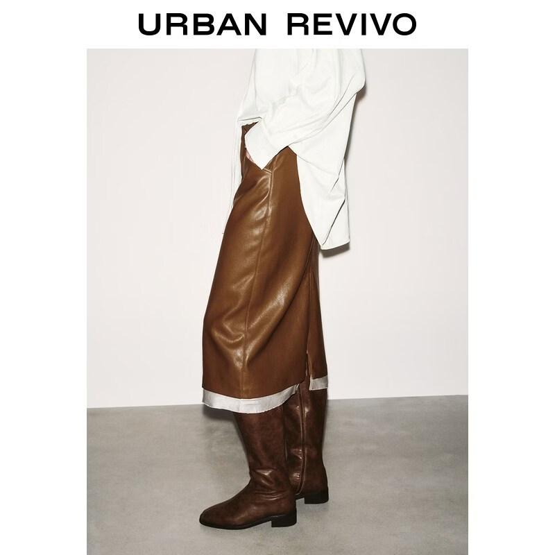 UR 2026 Women's Retro PU Patchwork Midi Skirt