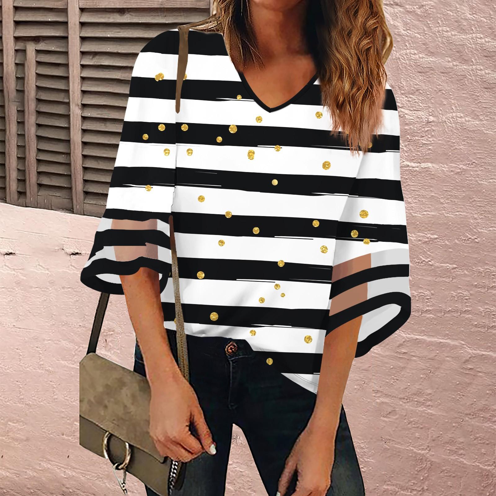 

Жіноча сорочка Блузка Повсякденні вільні сорочки Мереживна обробка з рукавами 3/4 Топи з принтом V-подібним вирізом Топи з принтом Футболки Футболки XL білий