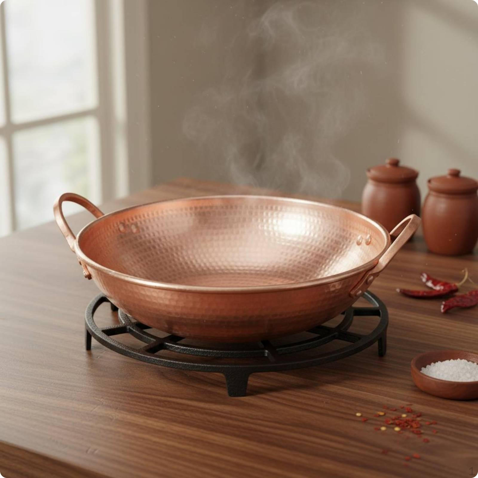 Handmade Copper Wok Hammered Dimpled Stir