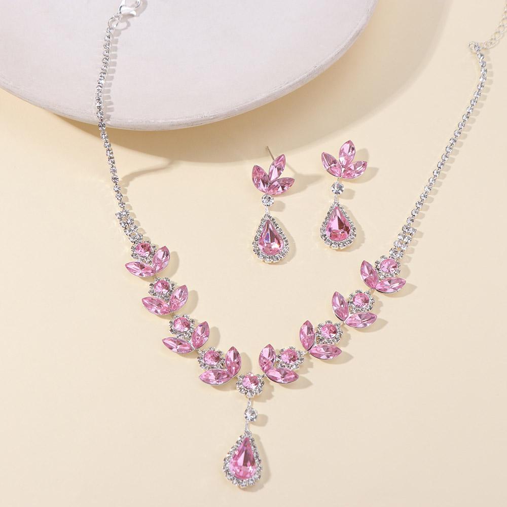 Rhinestone Earrings Shining Necklace Bridal Crystal Jewelry Set Women