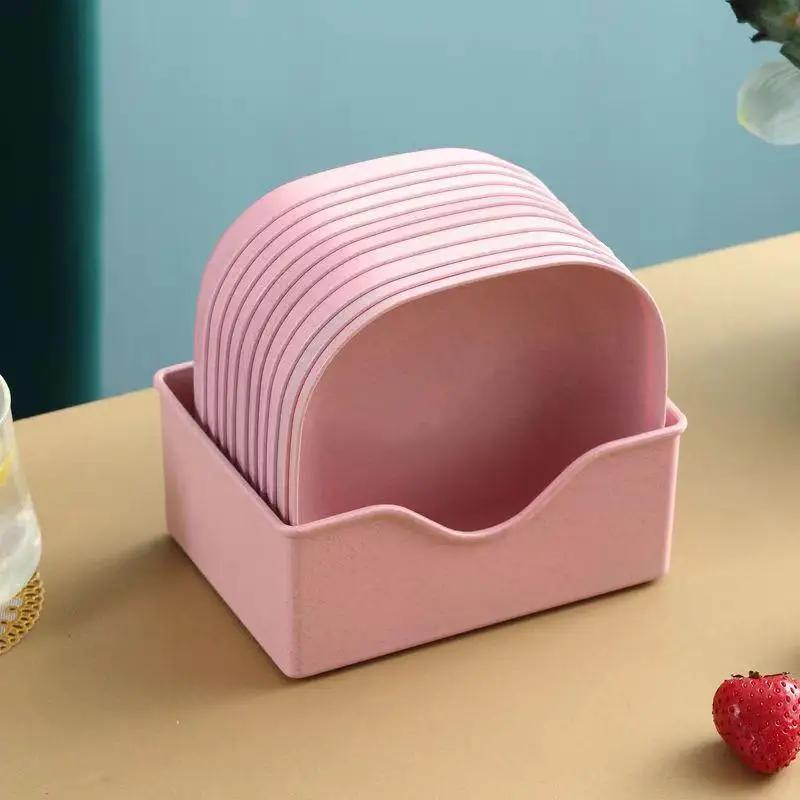 1set Plastic Square Food Plate, Household Kitchen Storage Tray, Food Bone Residue Dish