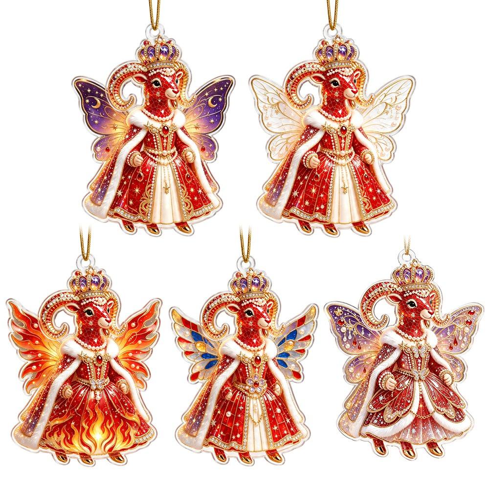 2D Flat Goat Hanging Ornament Set Acrylic Shining Goat Pendant Simulation Artificial Rhinestone Keychain Holiday Party Decor