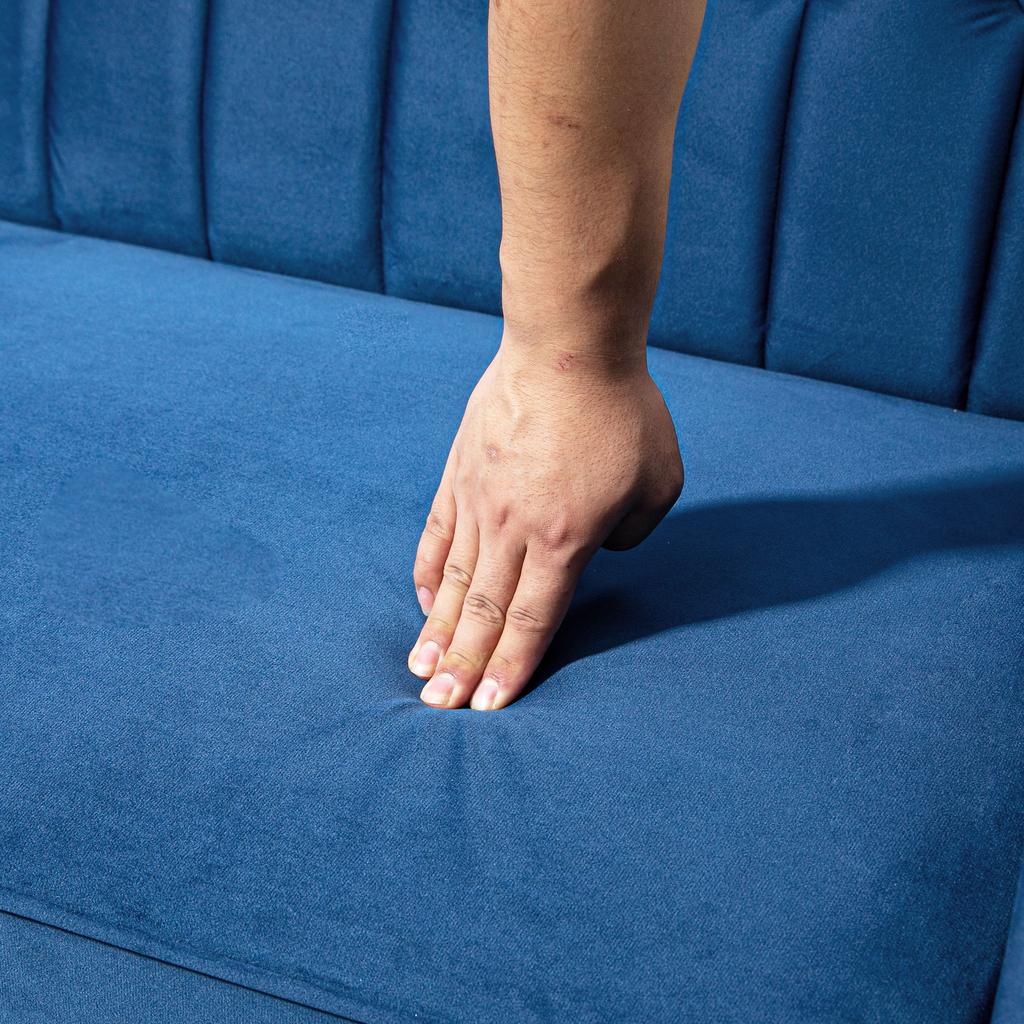 Velvet Feel Three Seater Sofa Bed Blue