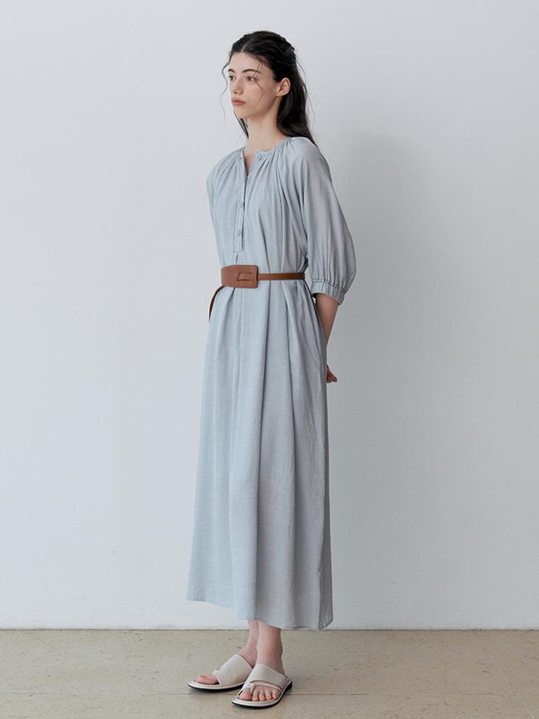 Le Studio Natural Shirred Long Dress + Belt Set (Sbl)