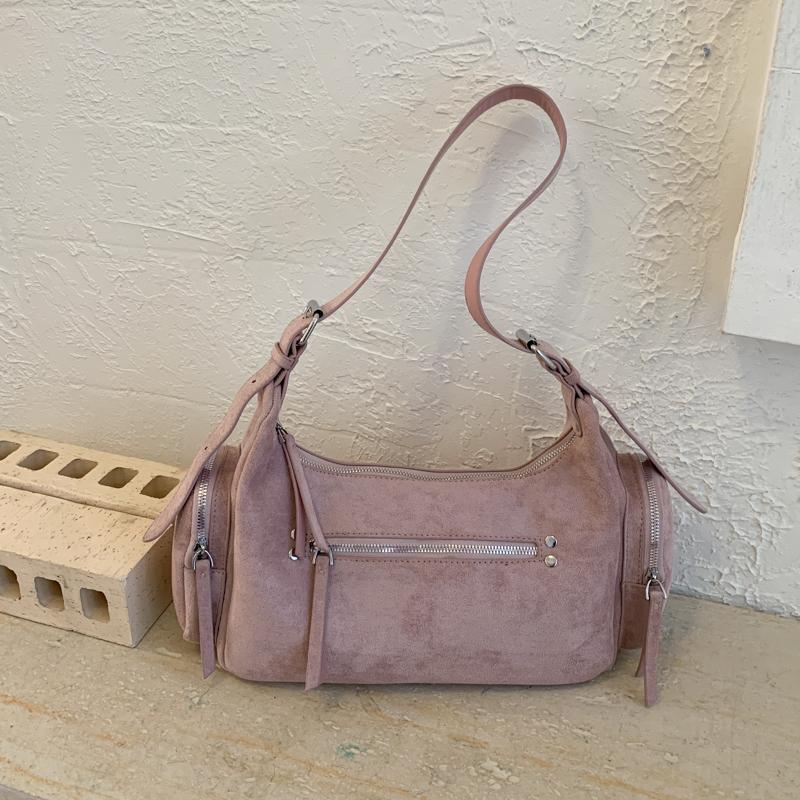 PU Suede Hobo Bag Women's Fashion Shoulder Tote with Multiple Zip Pockets Casual Everyday Handbag