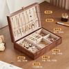 Wood Jewelry Box Women Men Real Walnut Organizer With Velvet Lining Dual Layer Storage Case