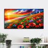 Summer Wild Poppies Canvas Painting Red Poppies Flowers Posters and Prints Landscape Tree Wall Art for Living Room No Frame