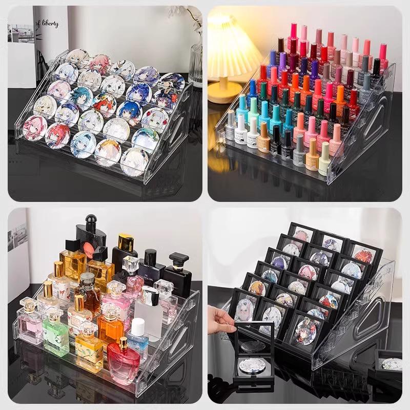Transparent Acrylic Tiered Display Stand for Badges, Goods, Figurines, and Cosmetics Storage
