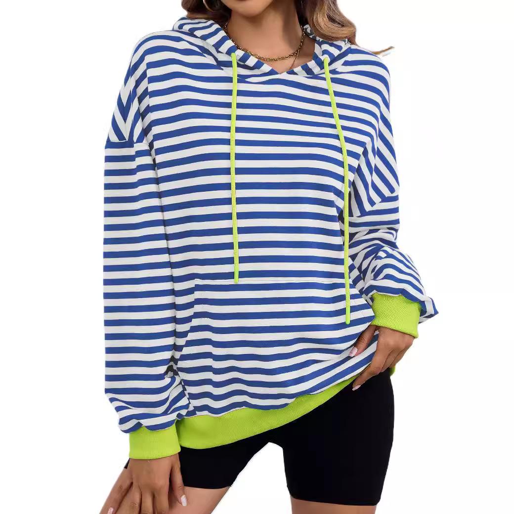 

Женская полосатая принтованная лоскутная модная толстовка с капюшоном с длинным рукавом на шнурке свободная стильная толстовка с карманом мягкий удобный пуловер топ 2XL