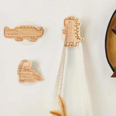 Dinosaur Wood Hook Wall Hanging Cute Children's Room Decoration Hook Bathroom Clothes Key Storage Rack Kitchen Home Accessories