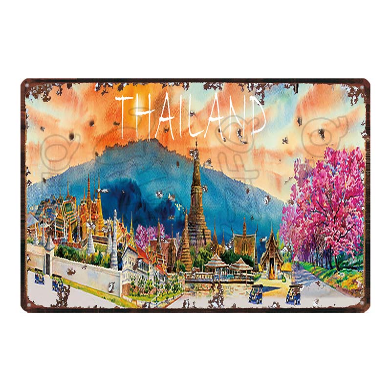 Thailand Tarvel City Tin Sign Bangkok Plaque Metal Vintage Elephant  Retro Plate For Wall Poster Bar  Art Home Decor  DU-5851A