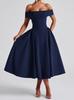 European and American Women's Clothing Fashionable and Sexy One-word Collar Long Dress Backless Solid Color Tube Top Dress