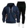 Men's Multi-Pocket Hoodie and Sweatpants Set - Solid Color, Spring/Autumn Sportswear