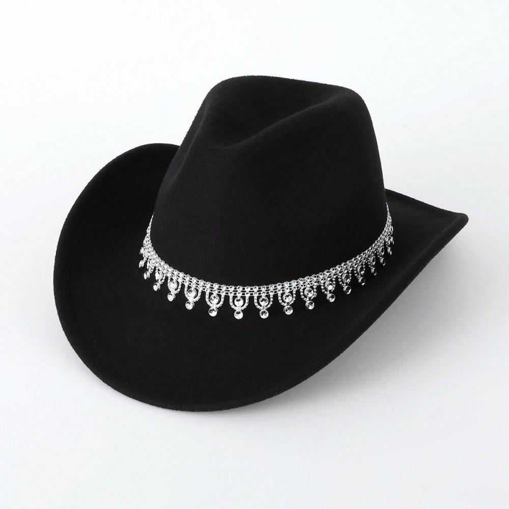 Sparkling Western Cowboy Hat Rhinestone Decoration Top Hat Elegant Felt Fedora Hat Women
